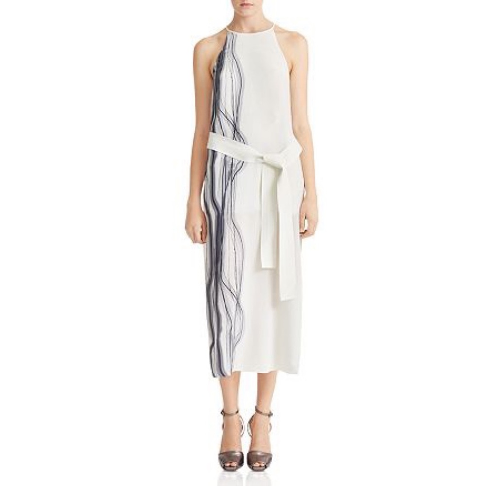 Halston Heritage Silk White & Black Midi Dress